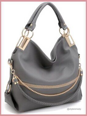 Vegan Leather Hobo Bag with Rhinestone Accents Tote Shoulder Handbag